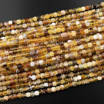Faceted Natural African Golden Yellow Opal 4mm 5mm Cube Beads Extra Gemmy 15.5" Strand