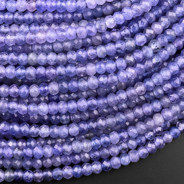 Faceted Natural Tanzanite Rondelle Beads 4mm Micro Laser Cut Real Genuine Gemstone 15.5" Strand