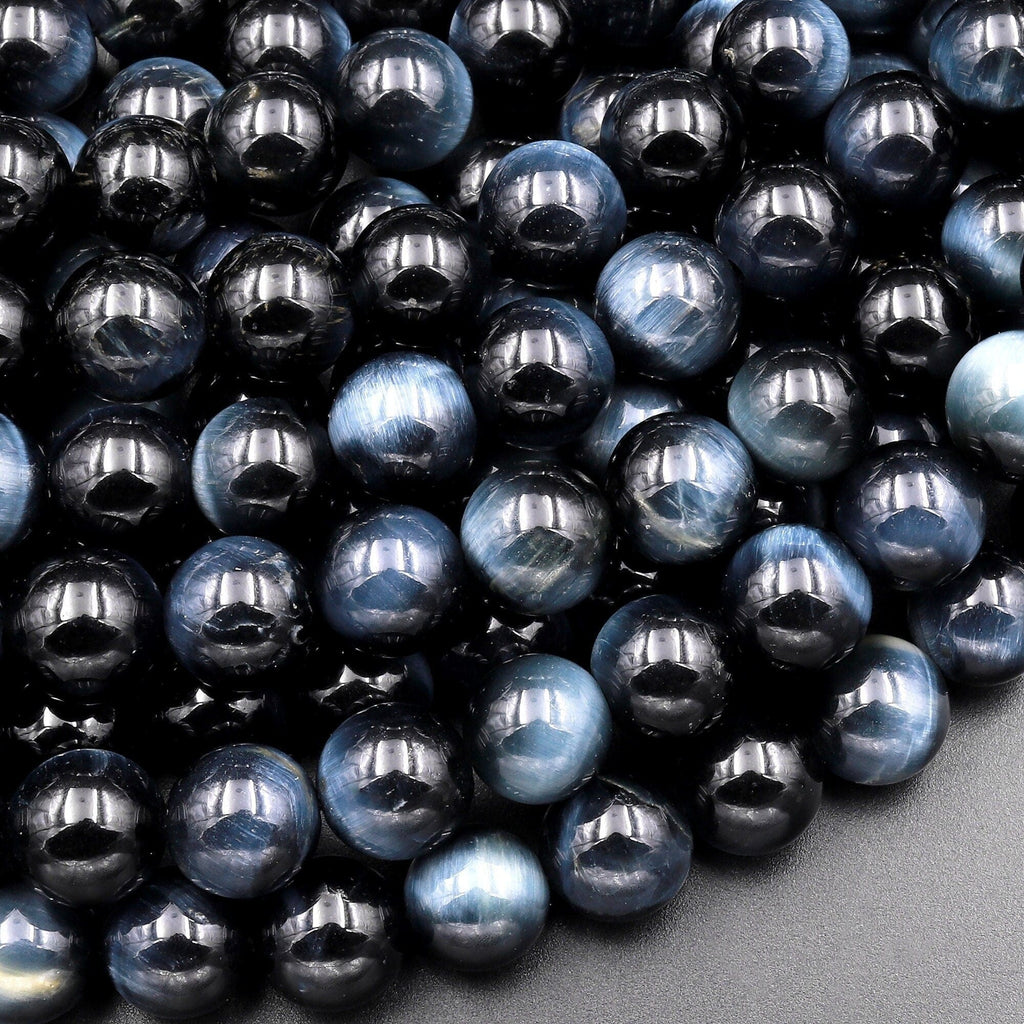 Natural Blue Tiger's Eye Smooth 4mm 6mm 8mm 10mm Round Beads Amazing Chatoyance 15.5" Strand