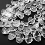 Natural Rock Crystal Quartz Faceted Rectangle Beads Flat Cushion Center Drilled 15.5" Strand