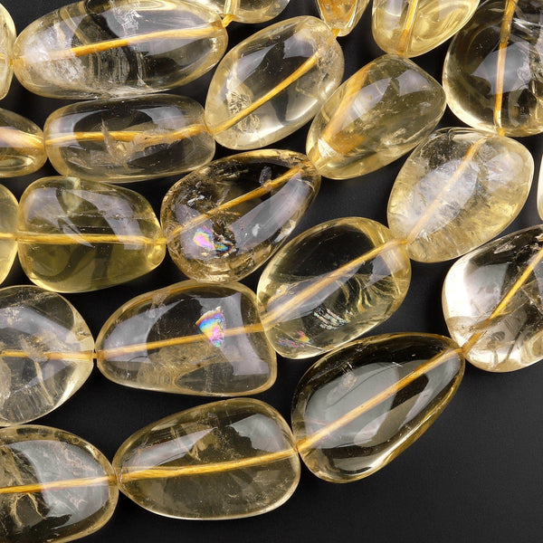 Large Natural Lemon Quartz Nugget Beads Real Genuine Gemstone 15.5" Strand