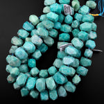 Large Faceted Peruvian Amazonite Beads Center Drilled Chunky Rectangle Nuggets 15.5" Strand