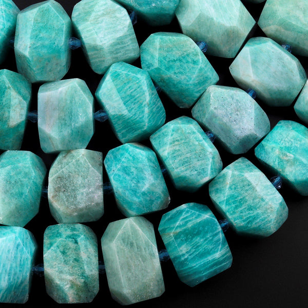 Large Faceted Peruvian Amazonite Beads Center Drilled Chunky Rectangle Nuggets 15.5" Strand