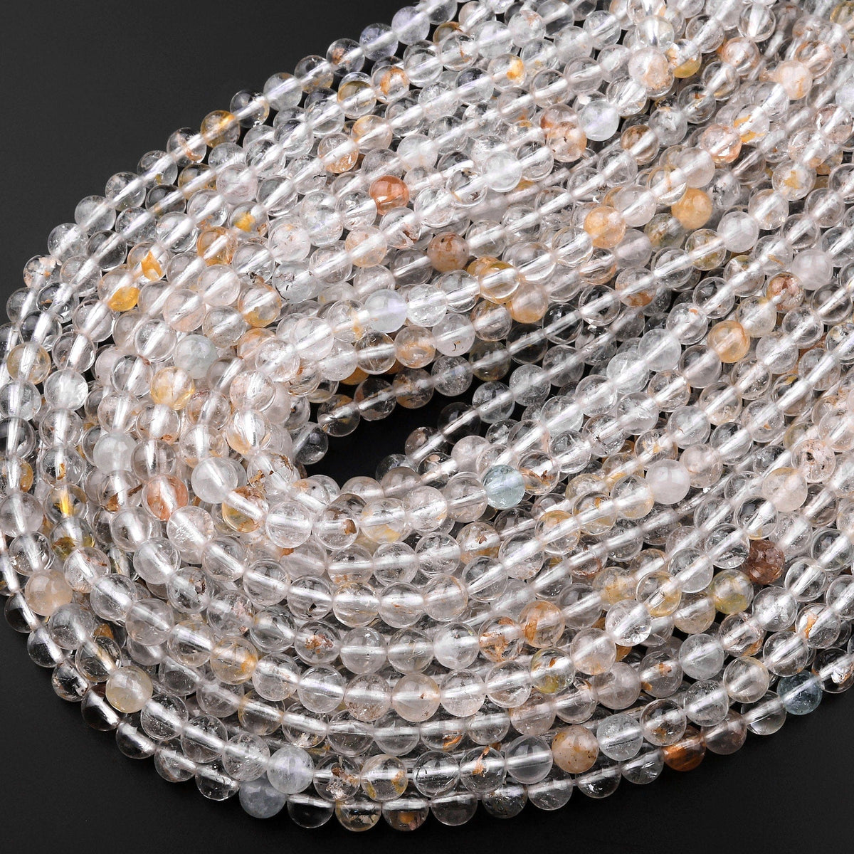Real Genuine Natural White Topaz Golden Copper Matrix 3mm 4mm 5mm 6mm ...