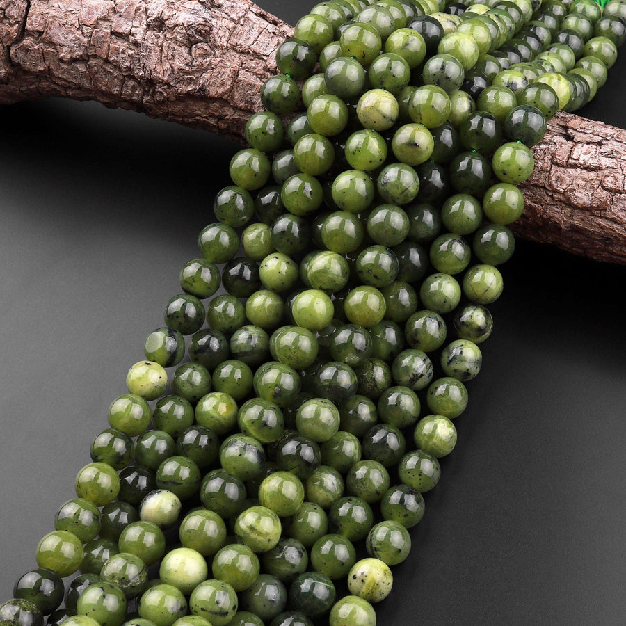 AA Natural Canadian Green Jade 4mm 6mm 8mm 10mm Round Beads 15.5" Strand