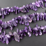 Natural Amethyst Beads Freeform Raw Rough Unpolished Purple Crystal Gemstone Good for Making Earrings 15.5" Strand