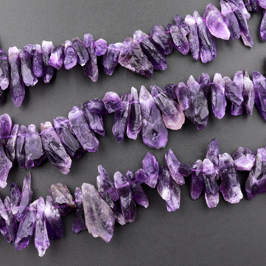 Natural Amethyst Beads Freeform Raw Rough Unpolished Purple Crystal Gemstone Good for Making Earrings 15.5" Strand