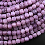 Natural Lilac Purple Lepidolite Faceted 8mm Cube Square Beads 15.5" Strand