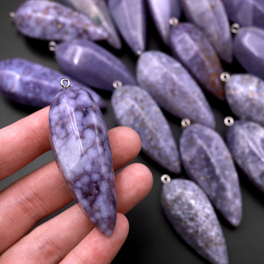 Rare Natural Purple Luna Chalcedony Pendant Teardrop Pendulum