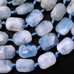 Natural Aquamarine Beads Faceted Rectangle Cushion 18mm 15.5" Strand