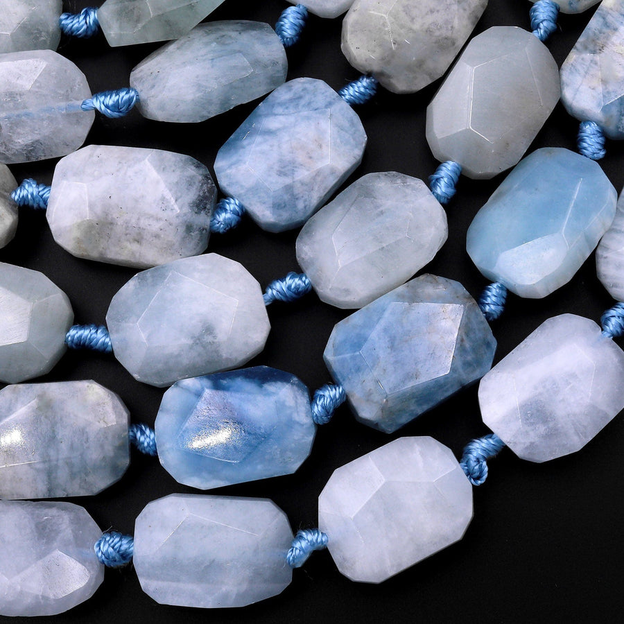 Natural Aquamarine Beads Faceted Rectangle Cushion 18mm 15.5" Strand