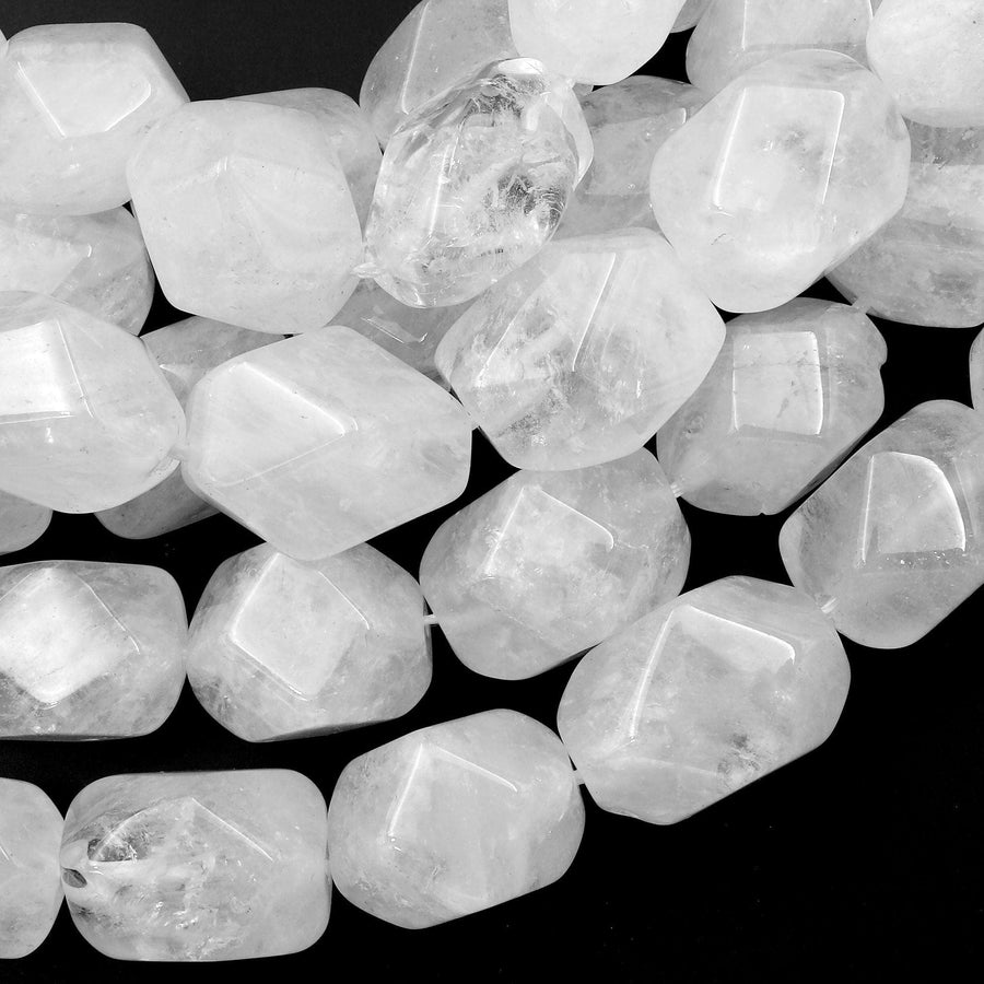 Chunky Faceted Real Natural Rock Crystal Quartz Rectangle Nugget Beads 15.5" Strand