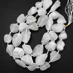 Large Matte Raw Rock Crystal Quartz Beads Smooth Nuggets 15.5" Strand