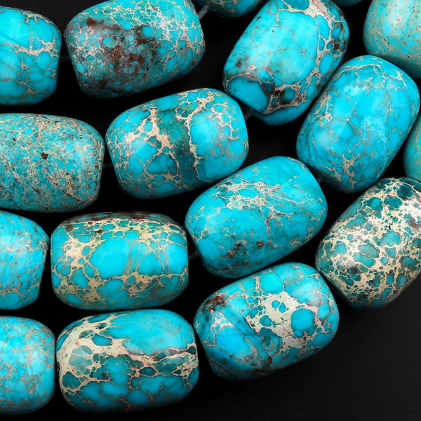 Turquoise Jasper Barrel Drum Beads Aka Impression Imperial Jasper Snake Skin Jasper 15.5" Strand