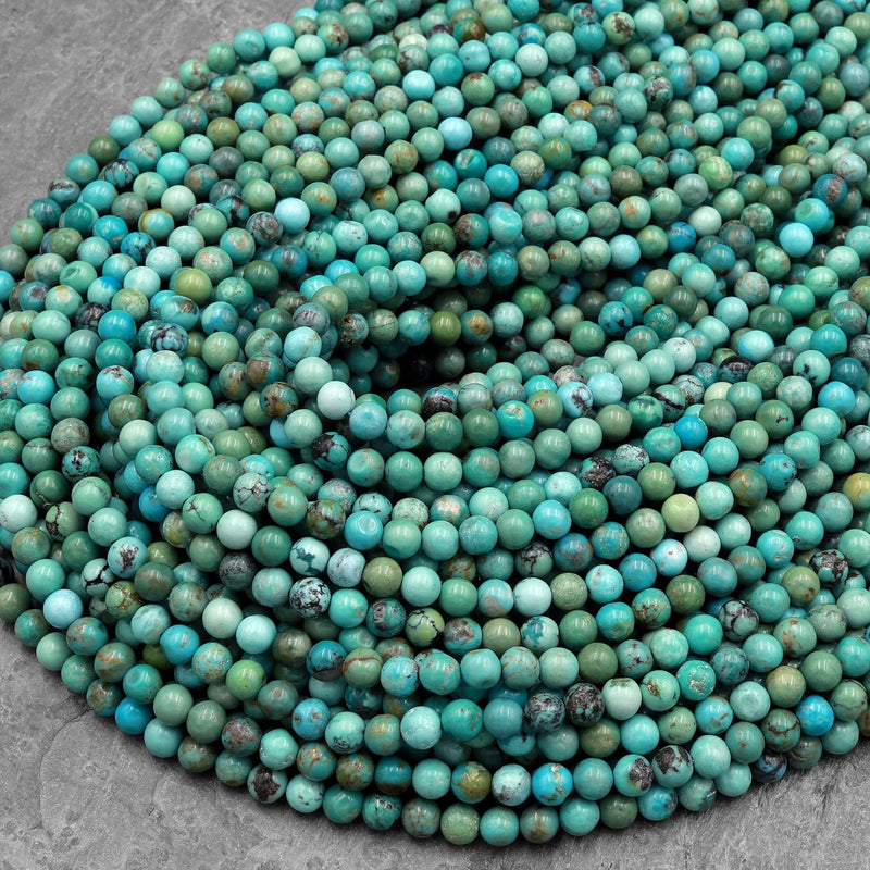 Natural Turquoise 4mm Round Beads High Quality Real Genuine Vibrant Green Turquoise 15.5" Strand