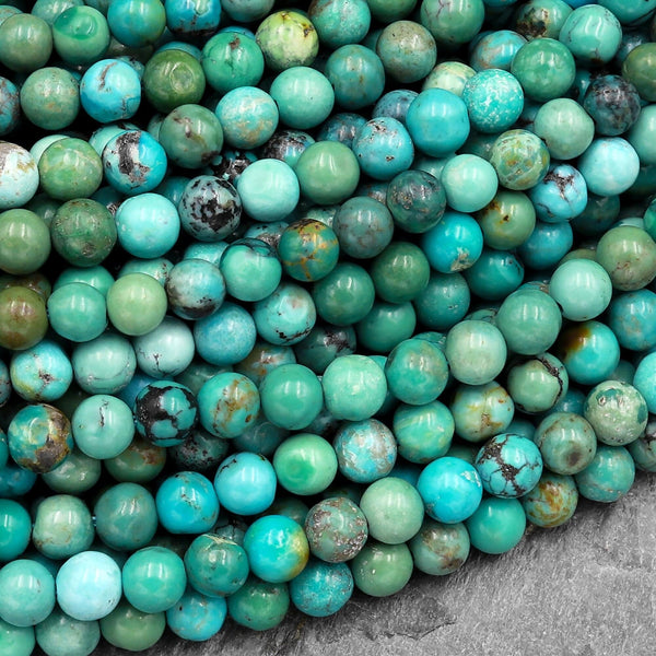 Natural Turquoise 4mm Round Beads High Quality Real Genuine Vibrant Green Turquoise 15.5" Strand