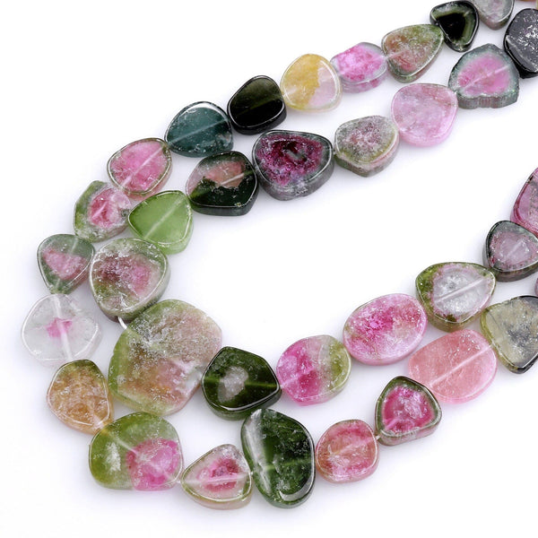 Large Natural Pink Green Watermelon Tourmaline Slices Freeform Gemstone Beads 15.5" Strand