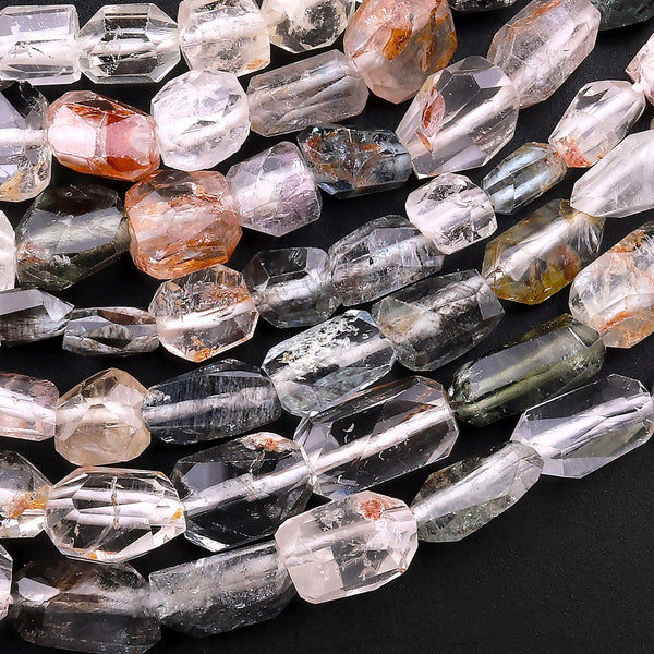 Real Genuine Natural Buma Spinel Faceted Nugget Beads Multicolor Teal Blue Green Gemstone 15.5" Strand