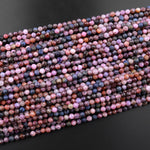 Real Genuine Pink Ruby Blue Sapphire Spinel Faceted 4mm Round Beads Gemstone 15.5" Strand