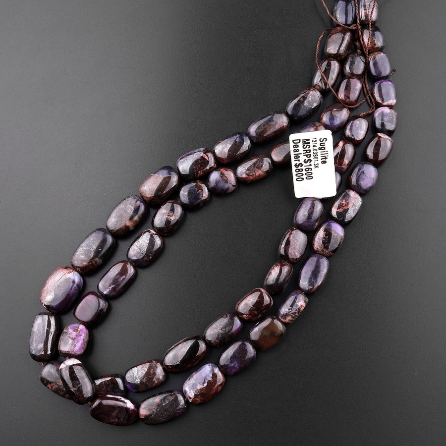 Real Genuine Natural Sugilite Rounded Rectangle Nugget Beads From South Africa Richteriste Bustamite Matrix 15.5" Strand