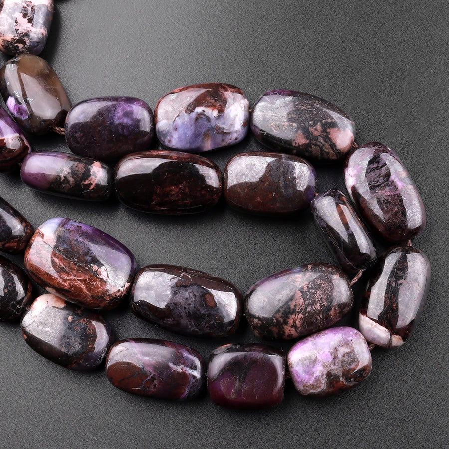 Real Genuine Natural Sugilite Rounded Rectangle Nugget Beads From South Africa Richteriste Bustamite Matrix 15.5" Strand
