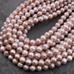 Faceted Genuine Natural Freshwater Pink Round Pearls 16" Strand