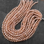 Faceted Genuine Natural Freshwater Golden Peach Apricot Round Pearls 16" Strand