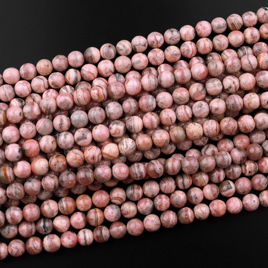 Natural Pink Rhodochrosite 4mm 6mm 8mm 10mm Smooth Polished Round Beads 15.5" Strand
