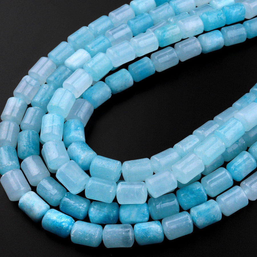 Natural Blue Hemimorphite Barrel Tube Cylinder Beads 15.5" Strand