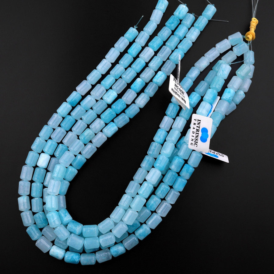 Natural Blue Hemimorphite Barrel Tube Cylinder Beads 15.5" Strand