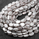 White Oval Pearl Real Genuine Natural Freshwater Pearl 16" Strand