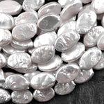 White Oval Pearl Real Genuine Natural Freshwater Pearl 16" Strand