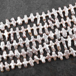Natural Soft Peach Pink Cross Pearl Genuine Real Freshwater Pearl Fancy Shape Beads 16" Strand