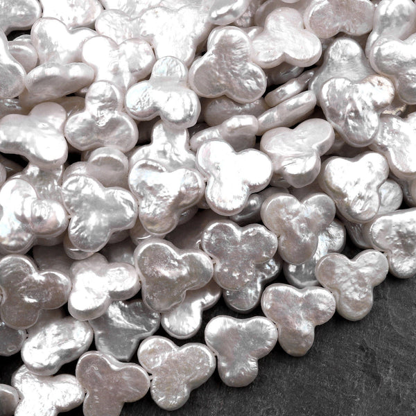 Real Genuine Natural Freshwater Pearl White 3 Leaf Clover Flower 16" Strand