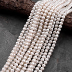 Faceted Genuine Freshwater White Pearl 7mm 8mm Off Round 16" Strand