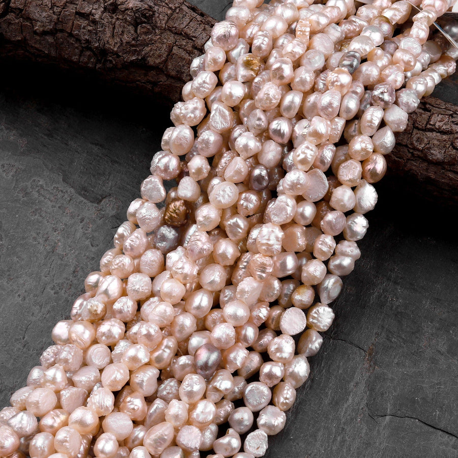 Rare Genuine Freshwater Peach Pink Druzy Rosebud Pearl 8mm Off Round 16" Strand