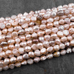 Rare Genuine Freshwater Peach Pink Druzy Rosebud Pearl 8mm Off Round 16" Strand