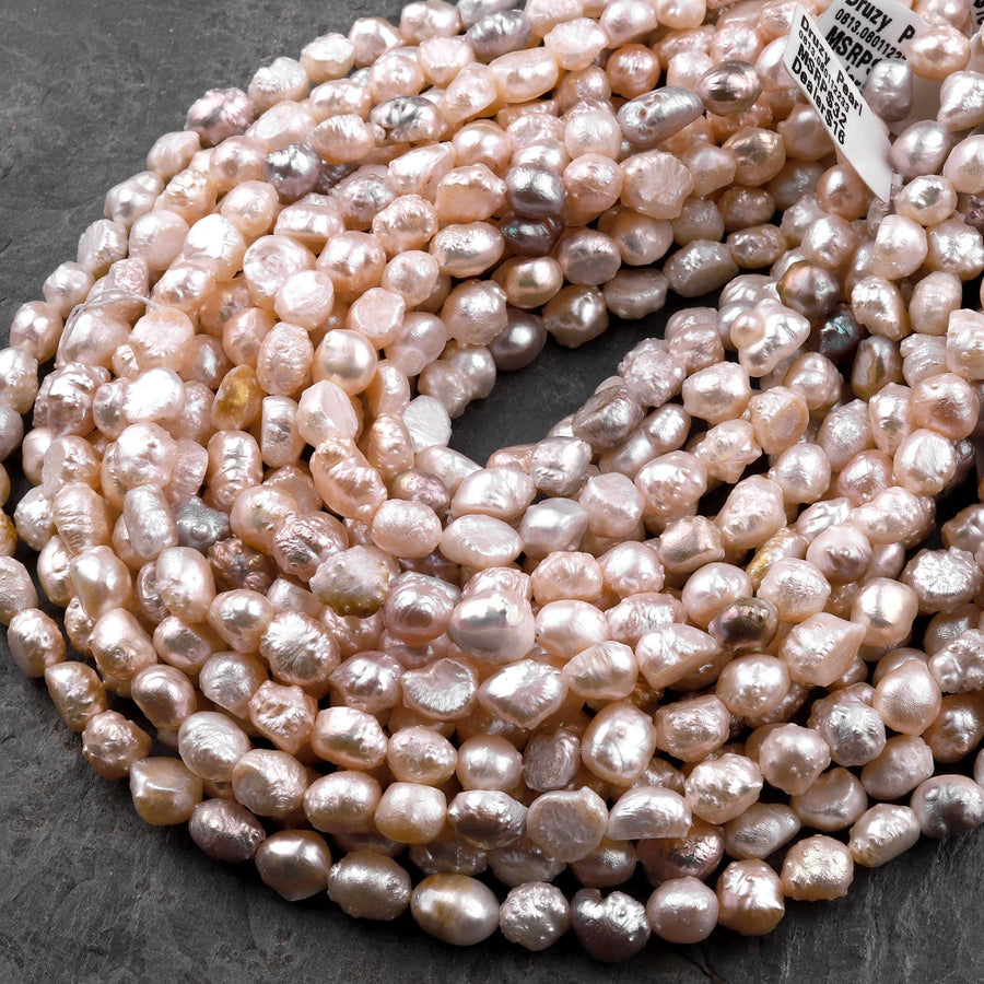 Rare Genuine Freshwater Peach Pink Druzy Rosebud Pearl 8mm Off Round 16" Strand