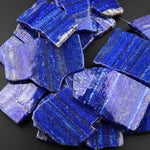 Large Phenomenal Freeform Natural Blue Lapis Flat Slab Pendant Beads Center Drilled 15.5" Strand