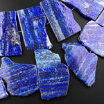 Large Phenomenal Freeform Natural Blue Lapis Flat Slab Pendant Beads Center Drilled 15.5" Strand