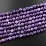Large Hole Beads 2.5mm Drill Natural Purple Lepidolite 8mm 10mm Round Beads 8" Strand