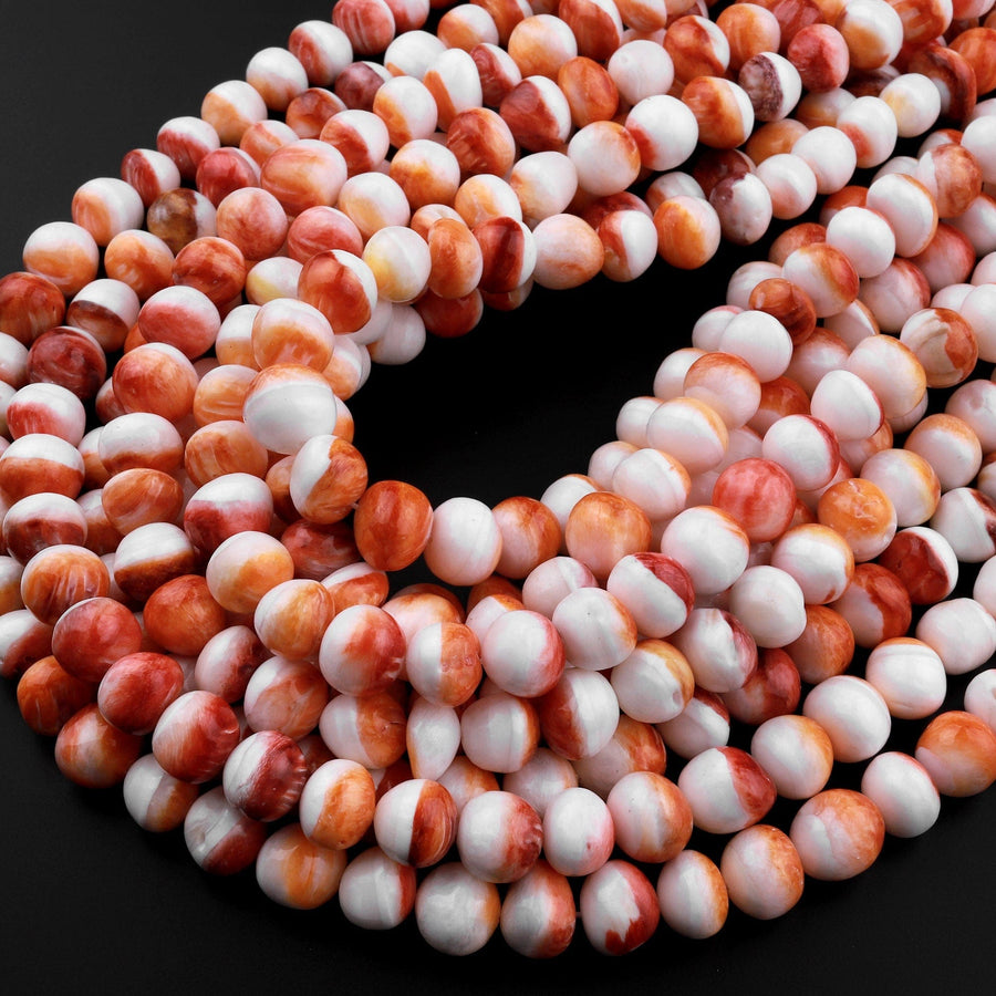 Natural Orange Spiny Oyster Off Round Beads 8mm 10mm 15.5" Strand