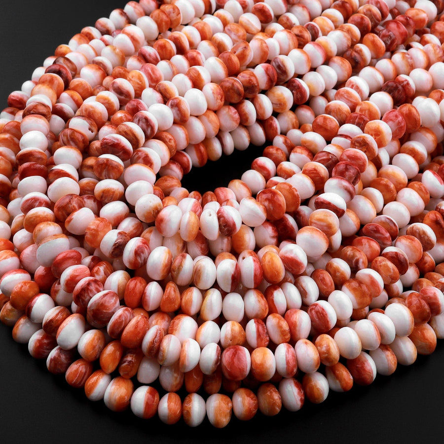 Natural Orange Spiny Oyster Freeform Thick Rondelle Beads 8mm 10mm 15.5" Strand