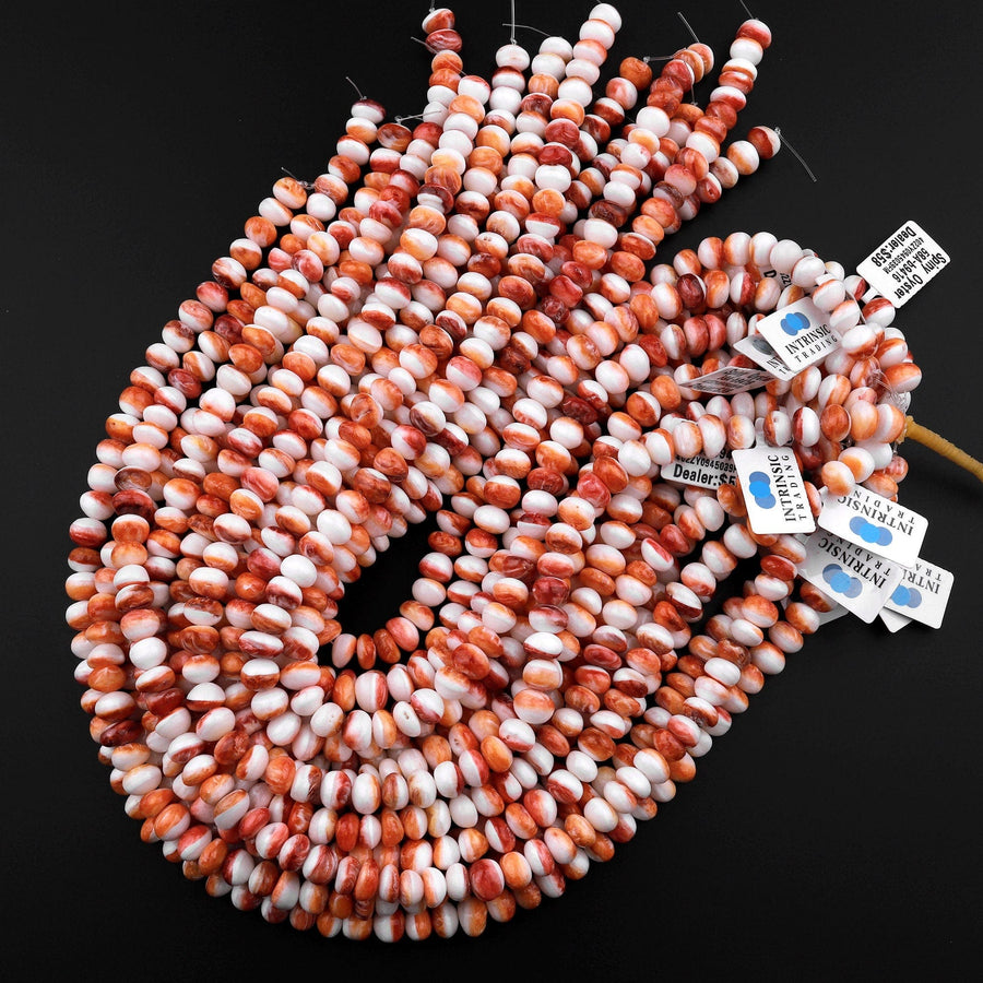 Natural Orange Spiny Oyster Freeform Thick Rondelle Beads 8mm 10mm 15.5" Strand