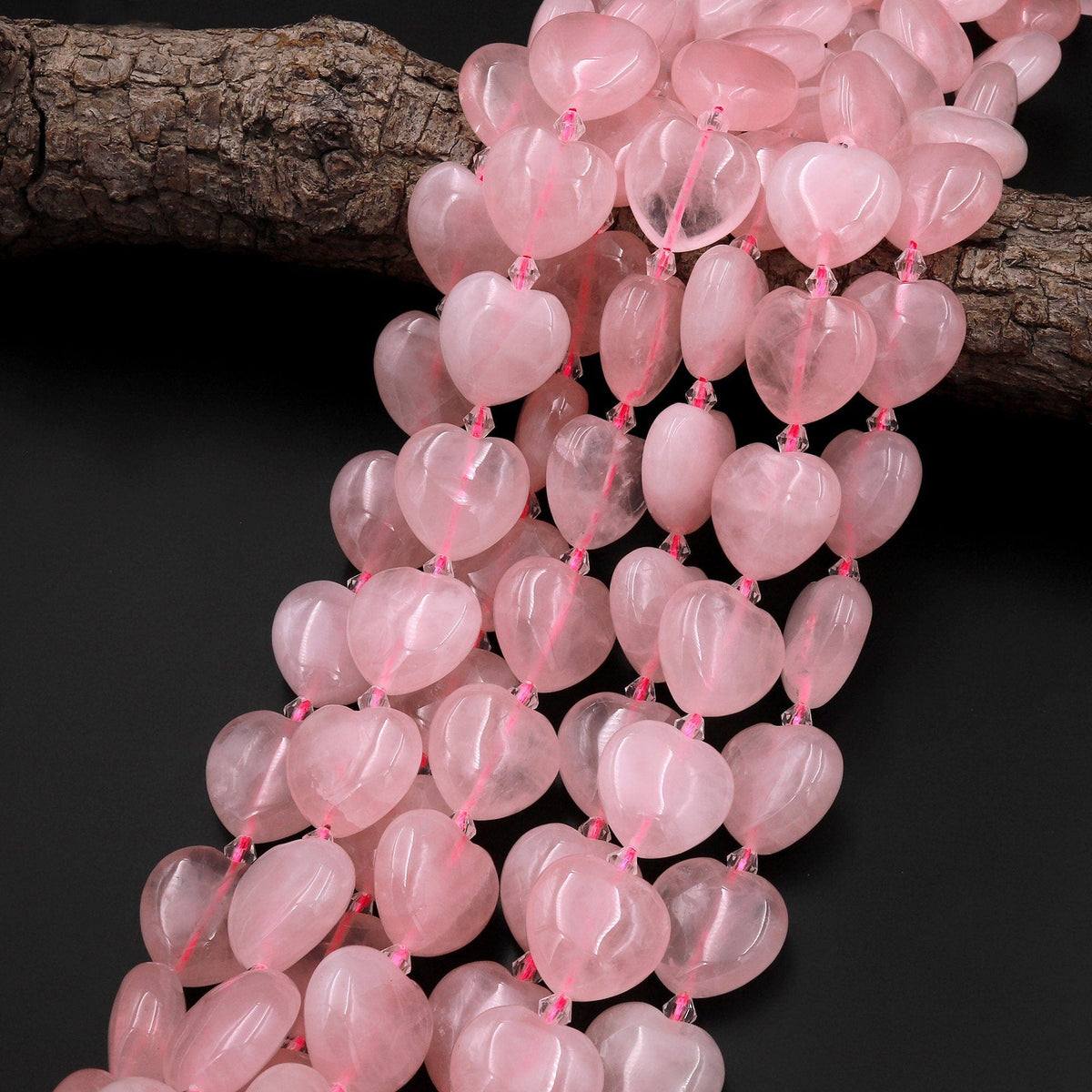 Large Puffy Natural Pink Rose Quartz 20mm Beads Gemstone Heart Veritic ...