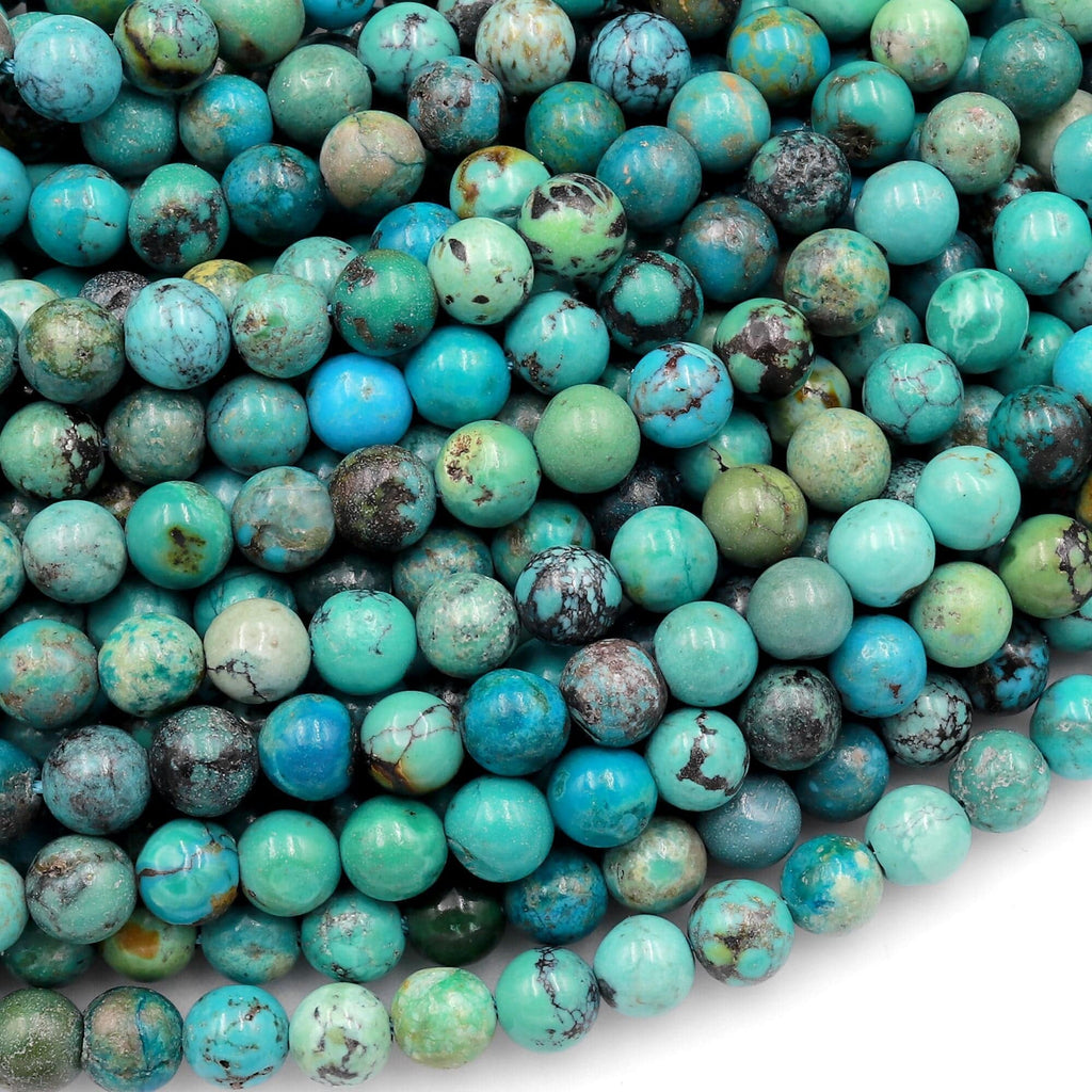 Real Genuine Natural Turquoise 6mm Round Beads Dragon Skin Turquoise Gemstone 15.5" Strand