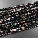 Natural Black Tourmaline Red Iron White Quartz Faceted 6mm 8mm Cube Beads Micro Faceted Laser Diamond Cut 15.5" Strand