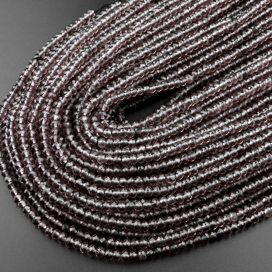 Faceted Smoky Quartz Rondelle Beads 4mm Gemstone 15.5" Strand