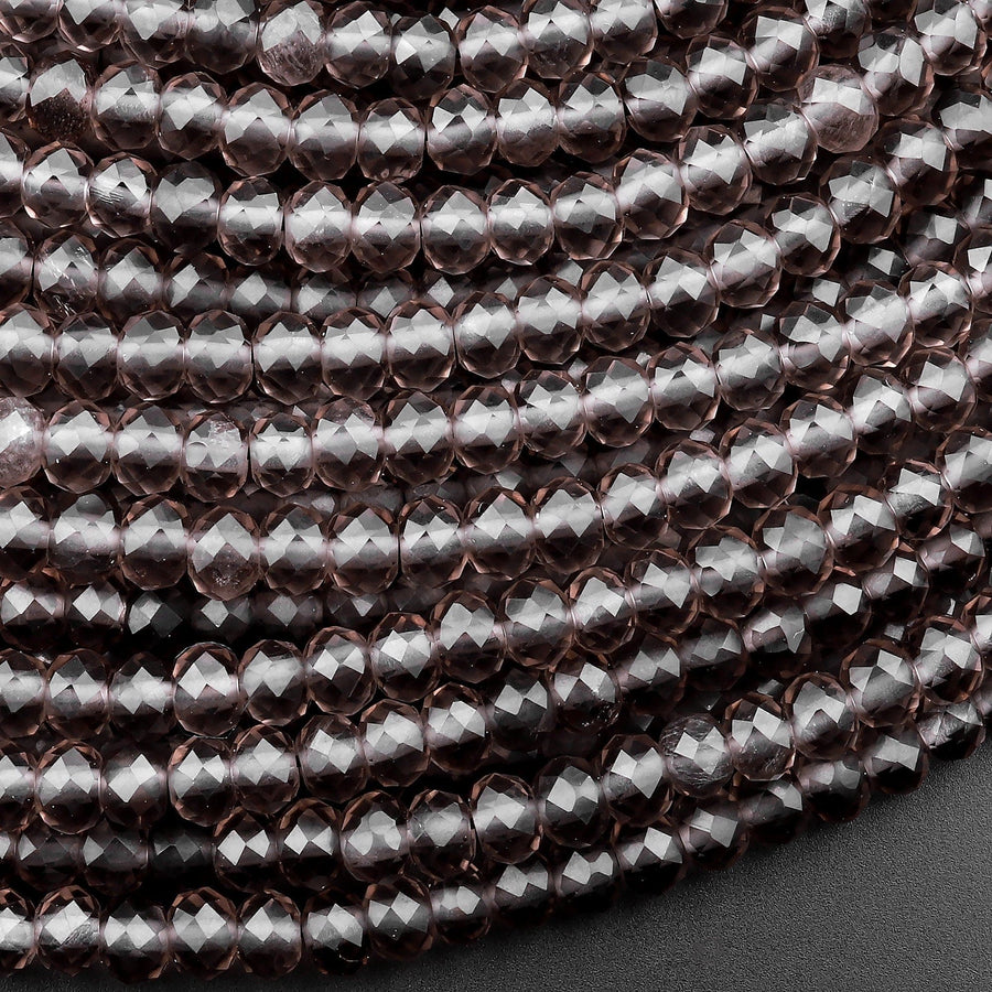 Faceted Smoky Quartz Rondelle Beads 4mm Gemstone 15.5" Strand