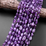 Natural Amethyst Beads Freeform Irregular Smooth Oval Pebble Nugget Rich Purple Gemstone 15.5" Strand